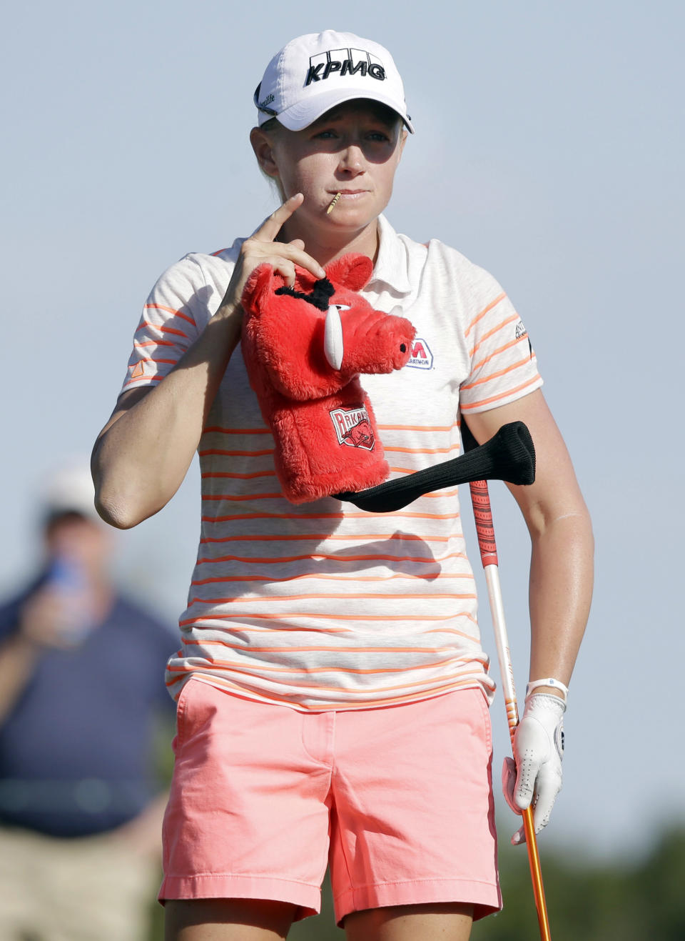 Stacy Lewis prepares for her tee shot on the ninth hole during the second round of the North Texas LPGA Shootout golf tournament at Las Colinas Country Club in Irving, Texas, Friday, May 2, 2014. (AP Photo/LM Otero)