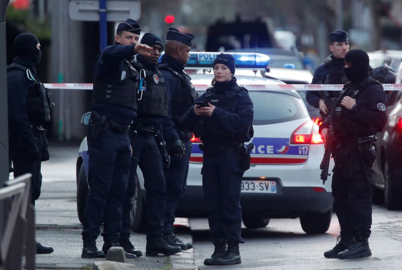 French police secure an area after a knife attack in a public park in Villejuif