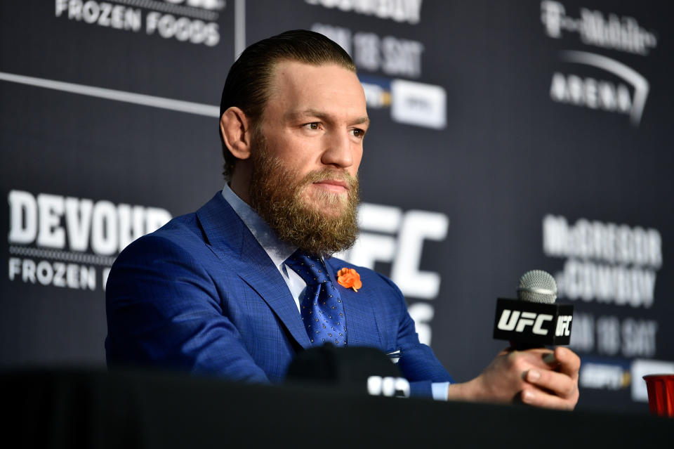 Conor McGregor speaks to the media following the UFC 246 event at T-Mobile Arena.