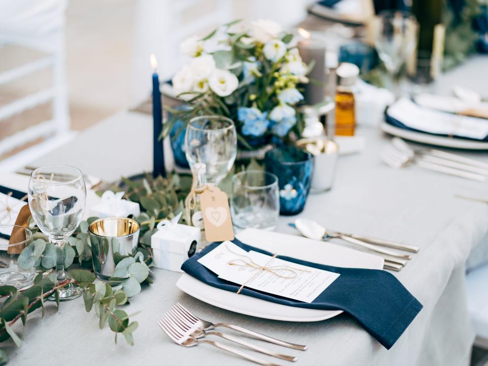 Decorated wedding dinner table.