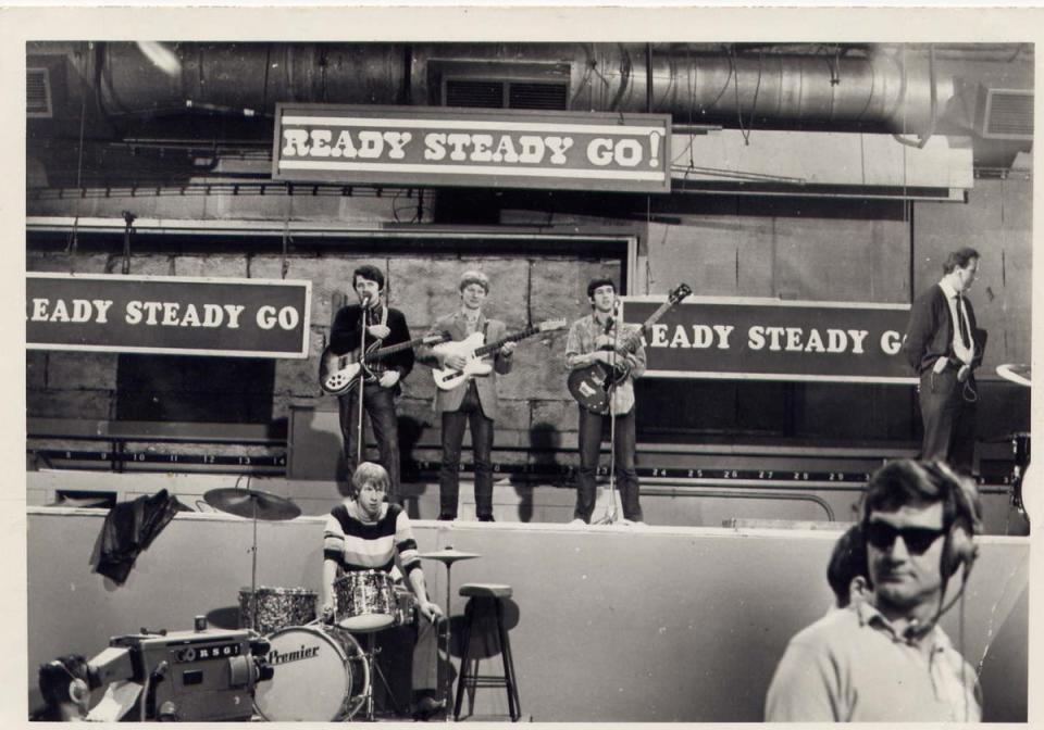 Pictured: MikePender, JohnMcNally, Frank Allen and John Blunt (drums) in 1966 (Supplied)