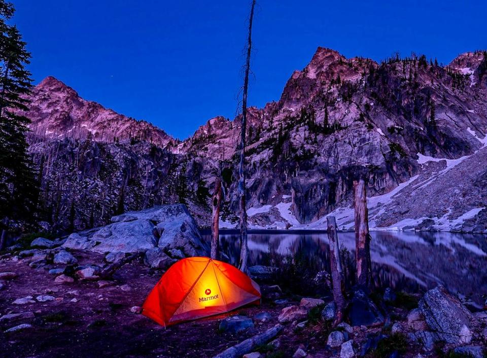 Backpacking at Trailcreek Lake in the Sawtooth Mountains.