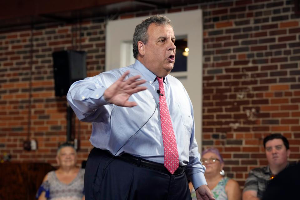 Republican presidential candidate former New Jersey Gov. Chris Christie speaks during a town hall on Friday, July 21, 2023, in Columbia, S.C.