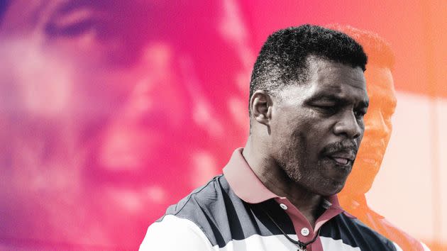 Herschel Walker at a recent campaign event in Georgia. (Photo: Illustration: Chris McGonigal/HuffPost; Photo: Getty Images)