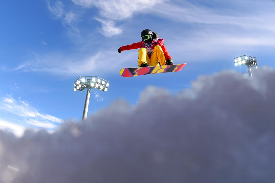 Xuetong Cai of China competes in the Snowboard Women's Halfpipe Qualification Heats on during the Sochi 2014 Winter Olympics at Rosa Khutor Extreme Park on February 12, 2014 in Sochi, Russia.