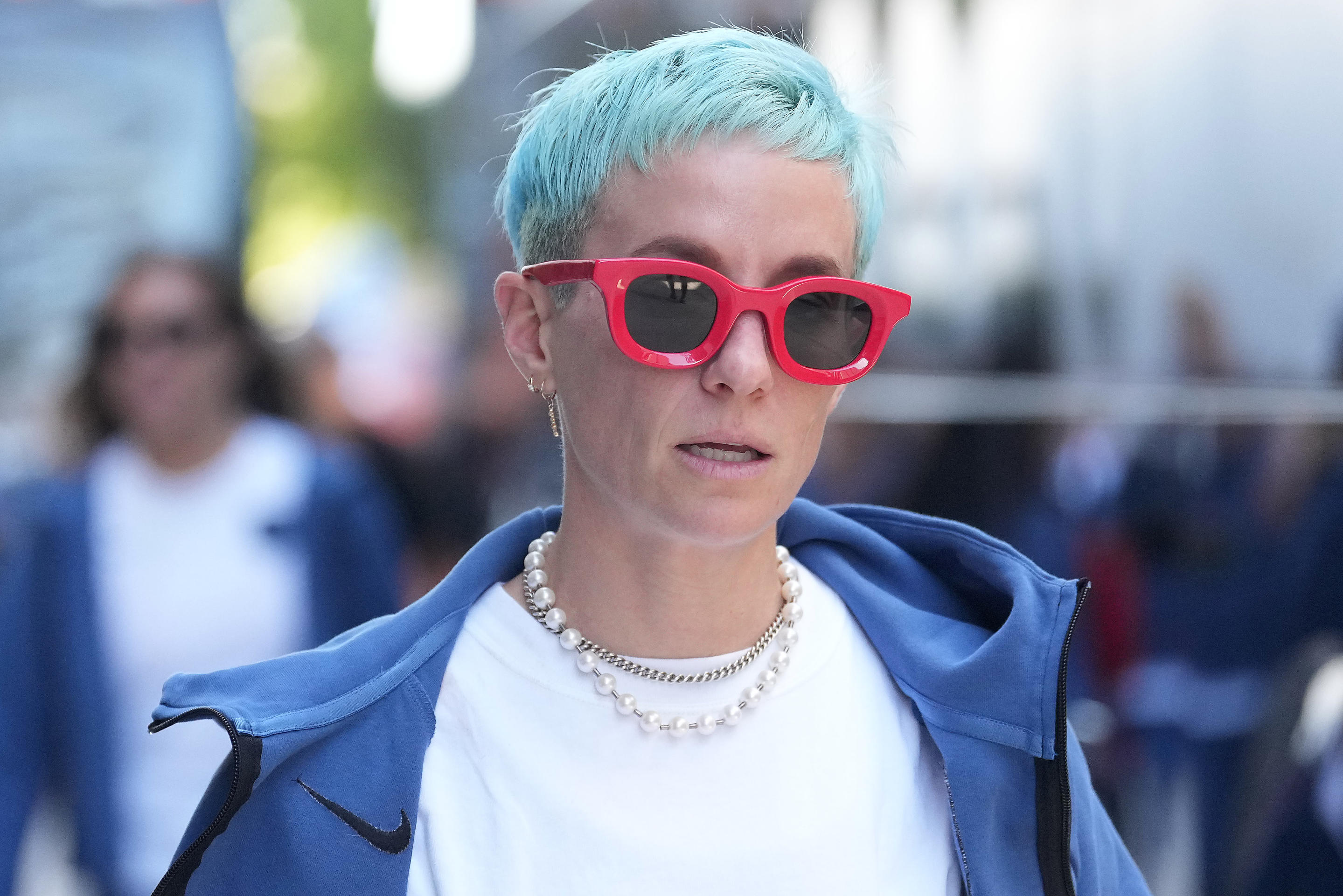 Megan Rapinoe of the United States arrives at the stadium prior to an international friendly against Wales at PayPal Park on July 09, 2023 in San Jose, California. (Photo by Brad Smith/USSF/Getty Images for USSF)