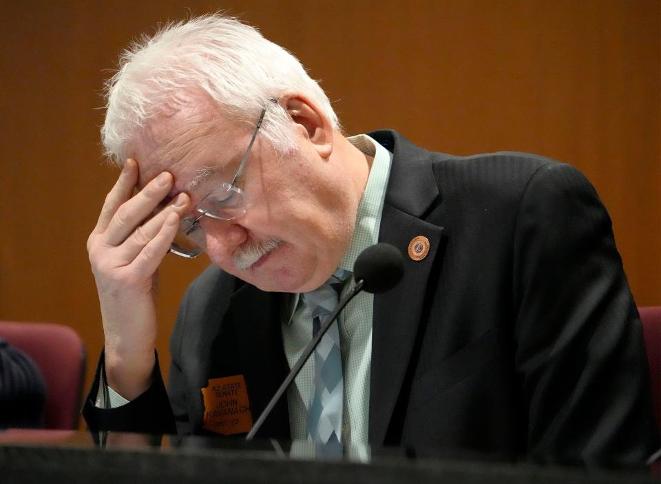 Sen. John Kavanagh during a Senate judiciary hearing where a brass knuckles bill is being proposed on Feb. 1, 2024, after the beating of Connor Jarnagan outside of a Gilbert In-N-Out Burger in late 2022.