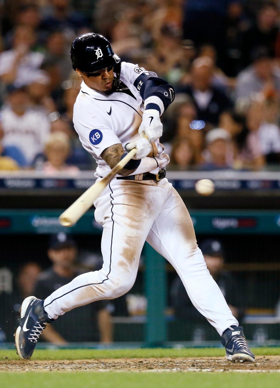 Detroit Tigers' Javier Baez hits a triple against the Chicago White Sox during the fifth inning on Friday, Sept. 16, 2022, at Comerica Park in Detroit.