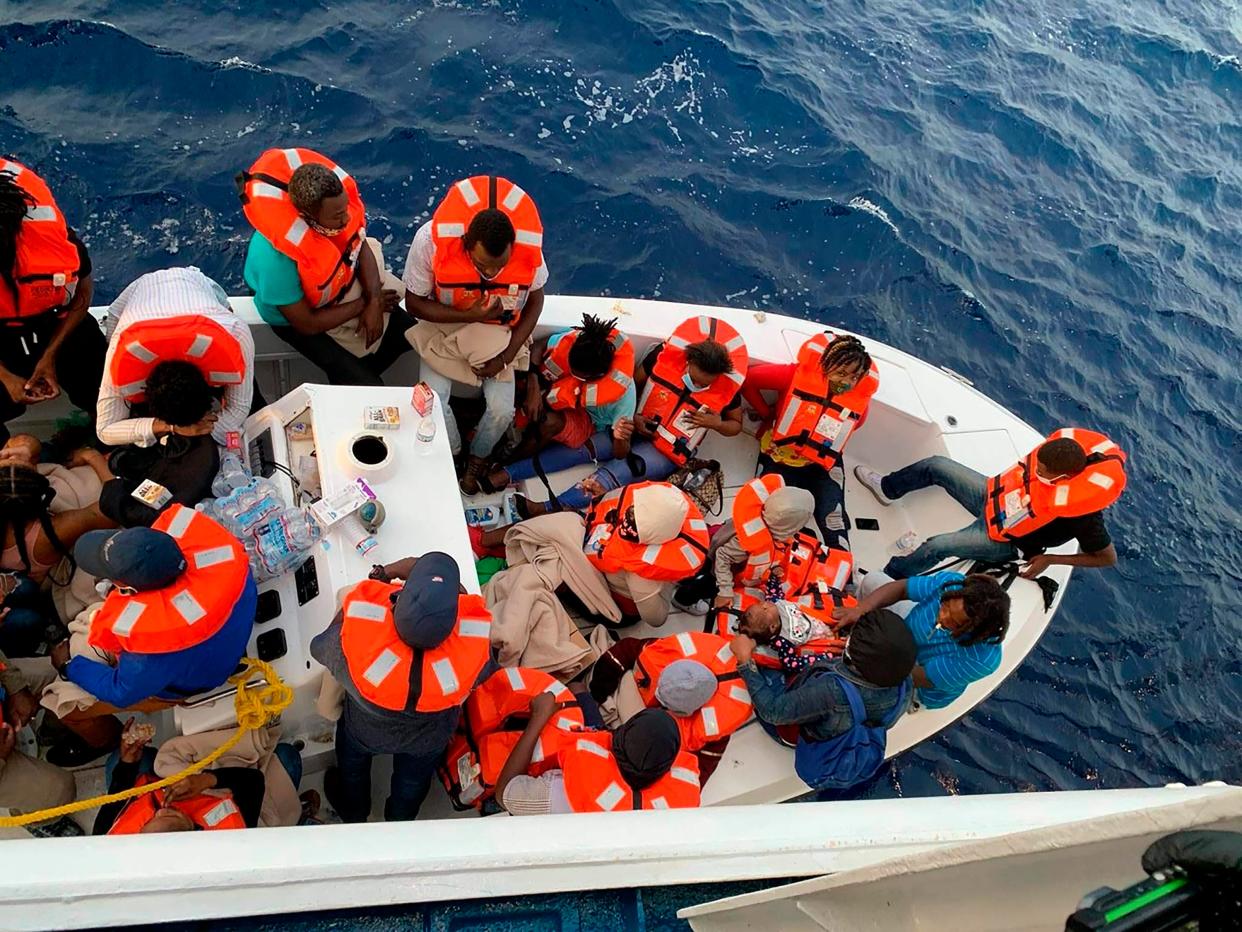 This photo provided by Carnival Cruise Line shows people after being rescued by a Carnival Cruise Line ship off the Florida coast, the cruise line reported on Saturday 17 October 2020 ((Associated Press))