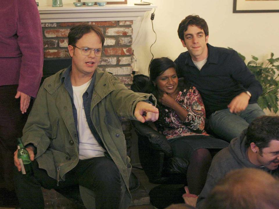 Rainn Wilson as Dwight Schrute, Mindy Kaling as Kelly Kapoor and B.J. Novak as Ryan Howard