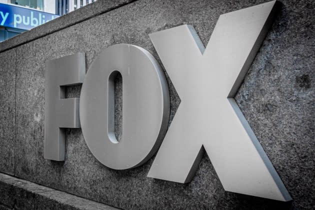 Logo at the main entrance to the FOX News Headquarters - Credit: LightRocket via Getty Images