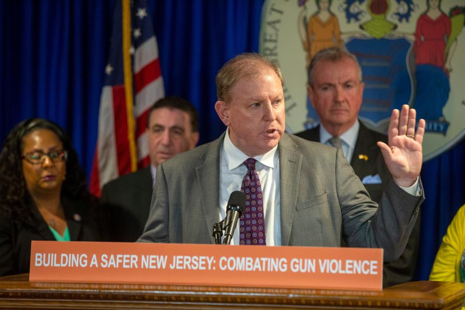 Senator Joseph Cryan speaks as Governor Phil Murphy holds a press conference in response to the mass shooting at the Robb Elementary School in Uvalde, Texas at the Office of the Governor in Trenton, NJ Wednesday, May 25, 2022. 