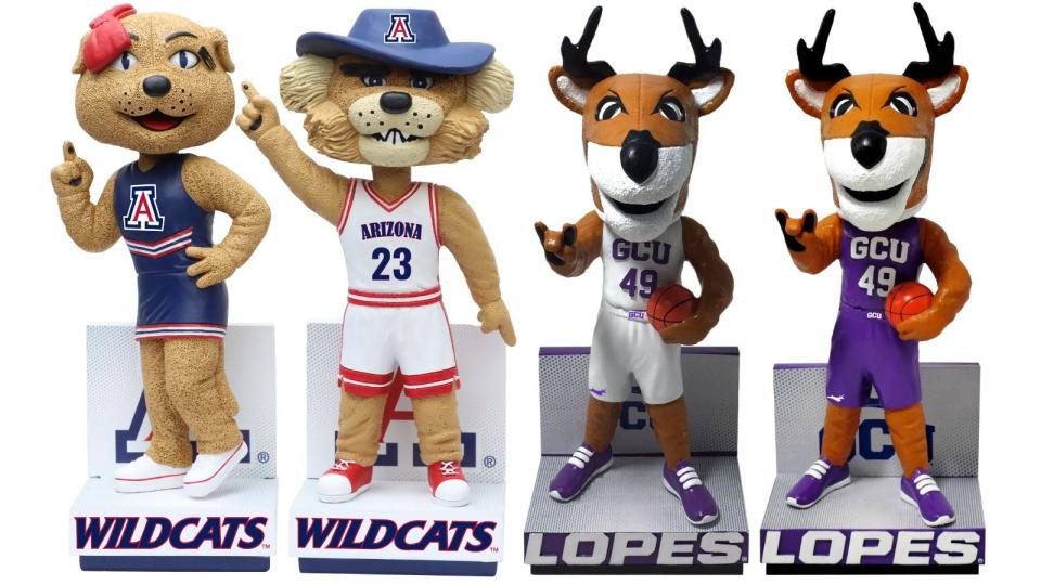 Limited edition bobbleheads of Wilbur and Wilma Wildcat and Thunder the Antelope revealed for March Madness.