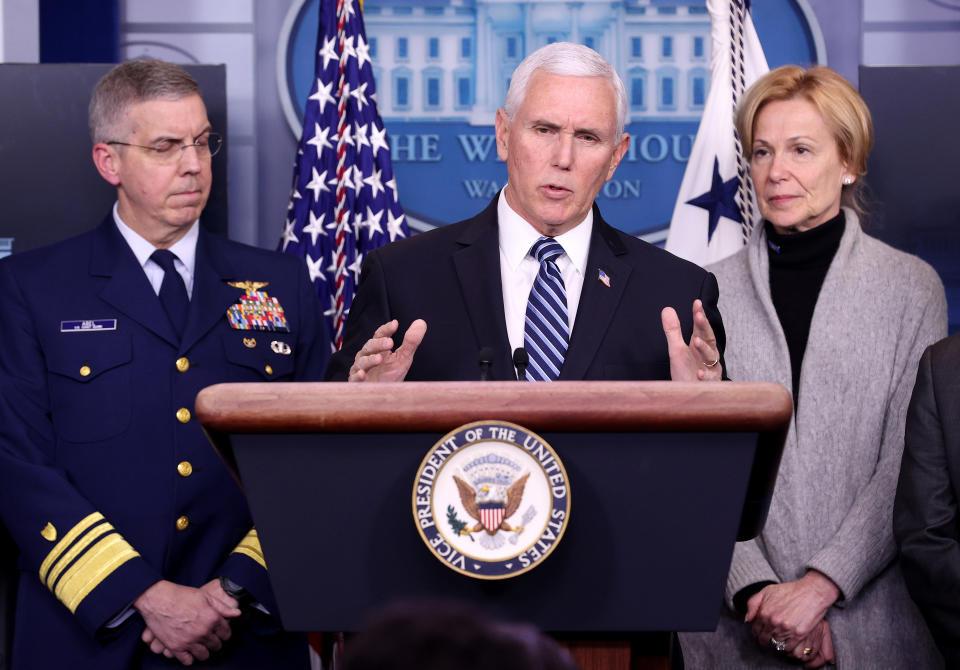 Vice President Mike Pence and members of the coronavirus task force hold a press briefing