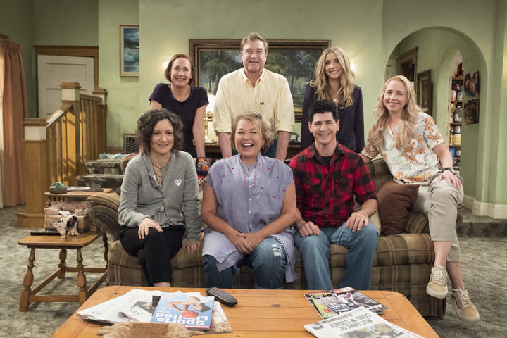 Clockwise from upper left) Laurie Metcalf, John Goodman, Sarah Chalke, Lecy Goranson, Michael Fishman, Roseanne Barr and Sara Gilbert are all returning to the show. (Photo: ABC)