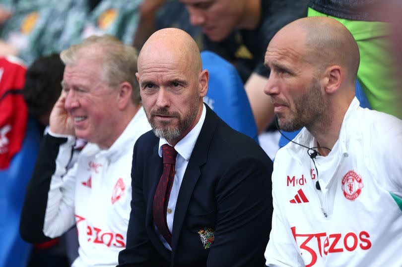 Erik ten Hag, Manager of Manchester United, looks on prior to the Premier League match between Brighton & Hove Albion and Manchester United at American Express Community Stadium on May 19, 2024 in Brighton, England.