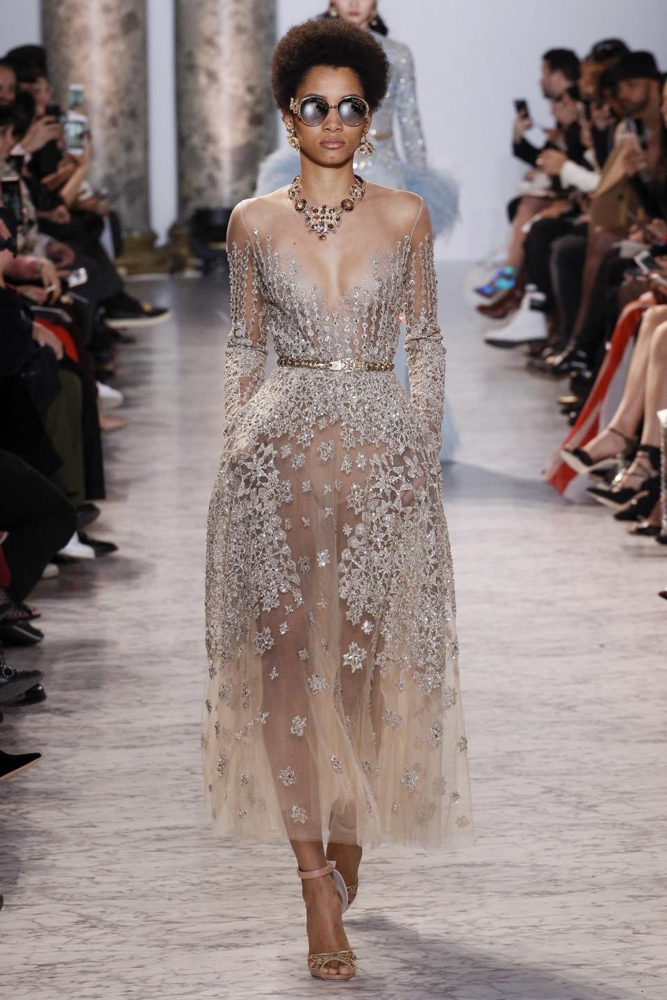 <p>A classic Elie Saab dress – a beaded nude dream! </p>