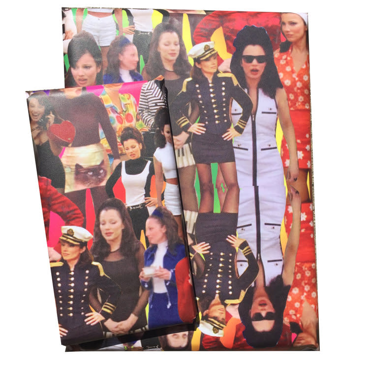 Um, we want all of our presents from now on to come to us in “The Nanny”-themed wrapping paper