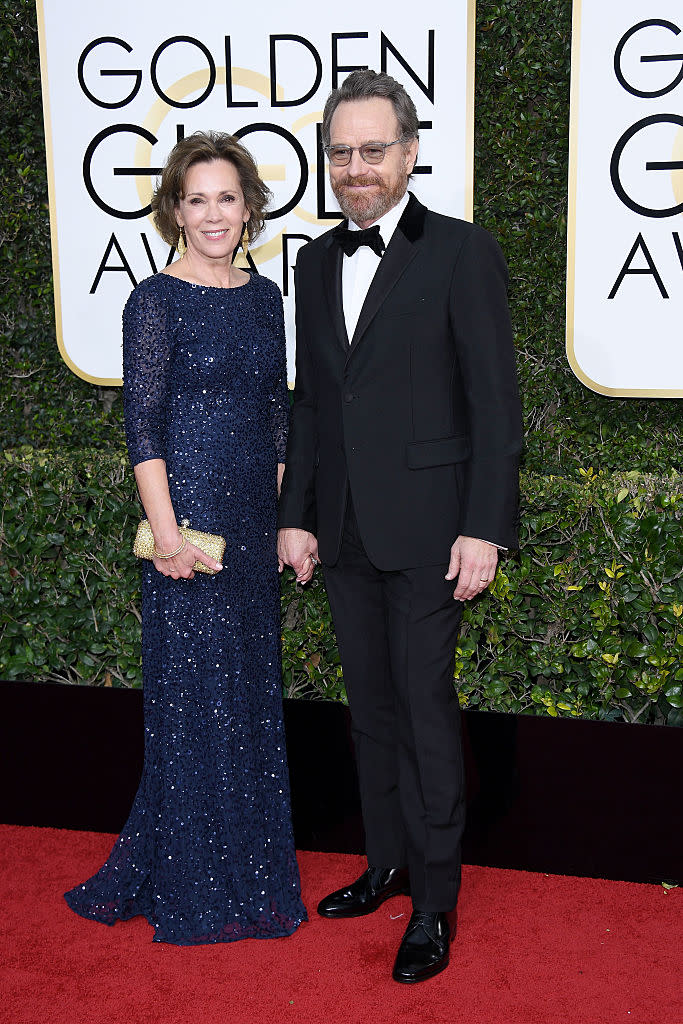 <p>Bryan Cranston, nominated for Outstanding Lead Actor in a Miniseries or a Movie for "All the Way," was joined by his gorgeous wife Robin Dearden. </p>