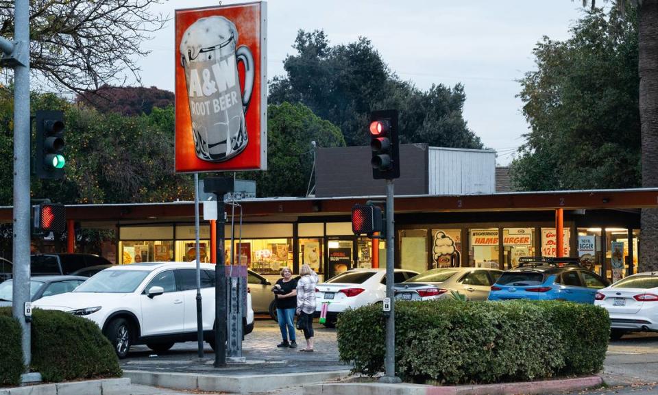 Linda Medlin and Diana Berchtold ate lunch at the A&W restaurant in Modesto, Calif., Friday Nov. 17, 2023. Both Modesto natives started coming to the A&W with their families when they were kids.