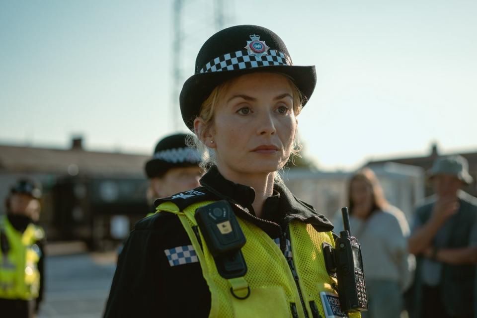 Steely-eyed: Melville portraying Thea, a police officer for a small industrial town, in new series ‘The Way’ (BBC/Red Seam/Sanne Gault)