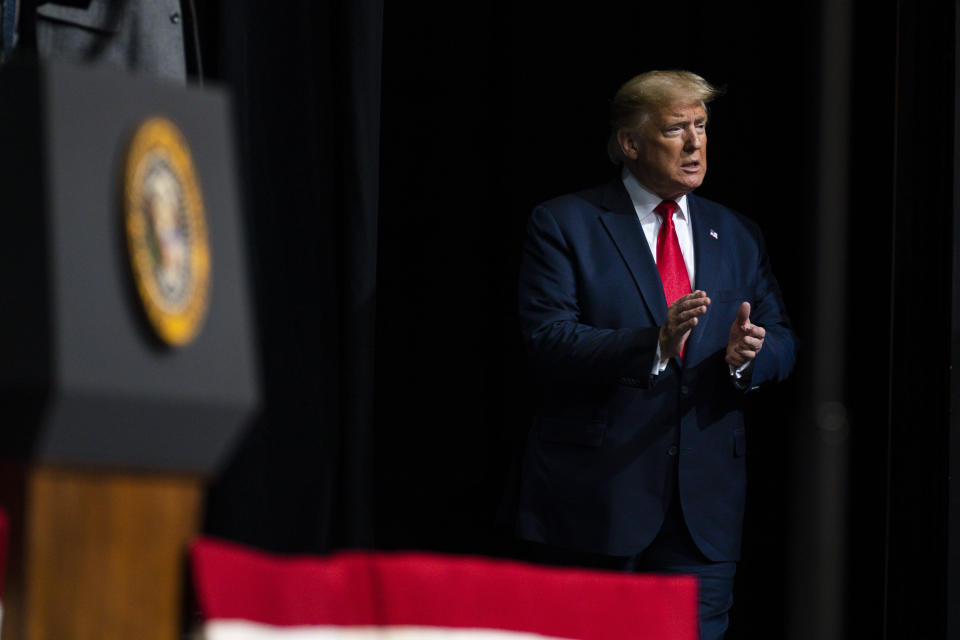 President Donald Trump arrives to speak at the North Carolina Opportunity Now Summit, at Central Piedmont Community College, Friday, Feb. 7, 2020, in Charlotte, N.C. (AP Photo/Evan Vucci)