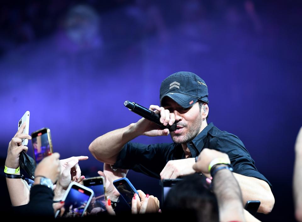 Enrique Iglesias gets close to fans at MGM Grand Garden Arena on September 25, 2021 in Las Vegas, Nevada.