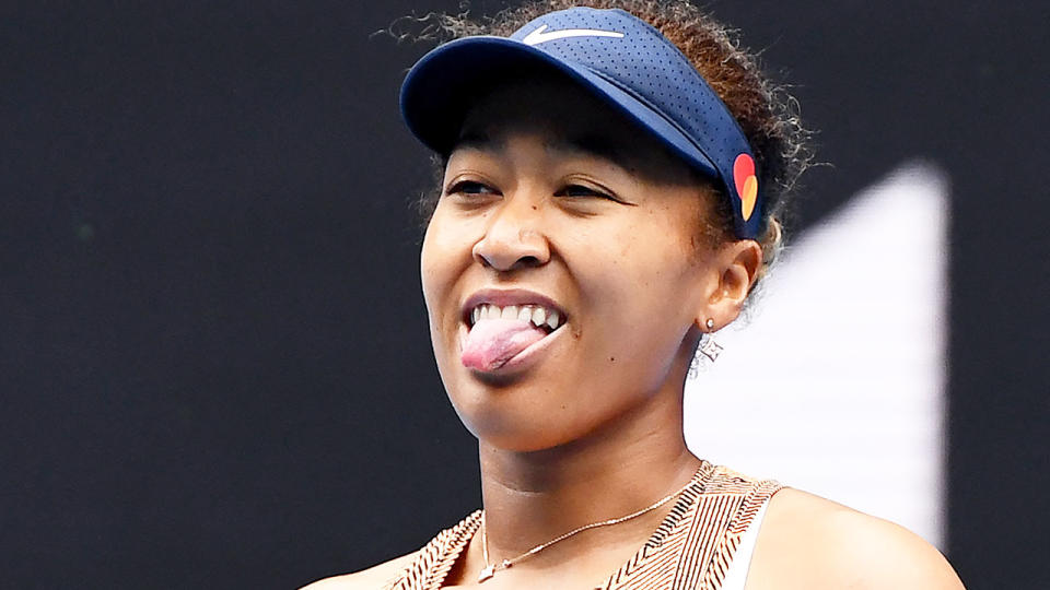 Naomi Osaka is seen here pulling a face after beating Alize Cornet in an Australian Open warm-up tournament.