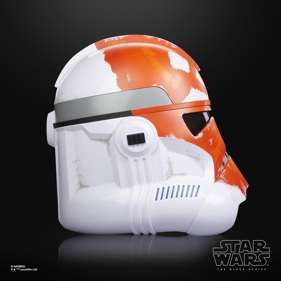 Star Wars The Black Series Ahsoka's Clone Trooper Premium Electronic Helmet product on a black background, from different angles