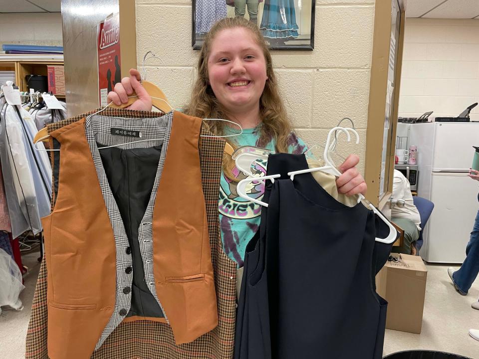 Emma Mills (Annie) does it all from sewing wardrobe to singing for the upcoming spring musical “Oklahoma!” at Karns High School.
 March 8, 2023.