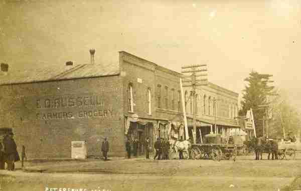 Russell Farmers Grocery was a key business in Petersburg at the turn of the 20th century. The location was a key railroad and agriculture center in the region.