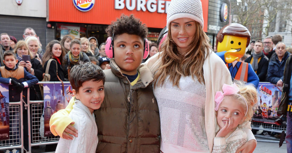 Katie Price and children at VIP screening of The Lego Movie. [Getty/Dave M. Benett]