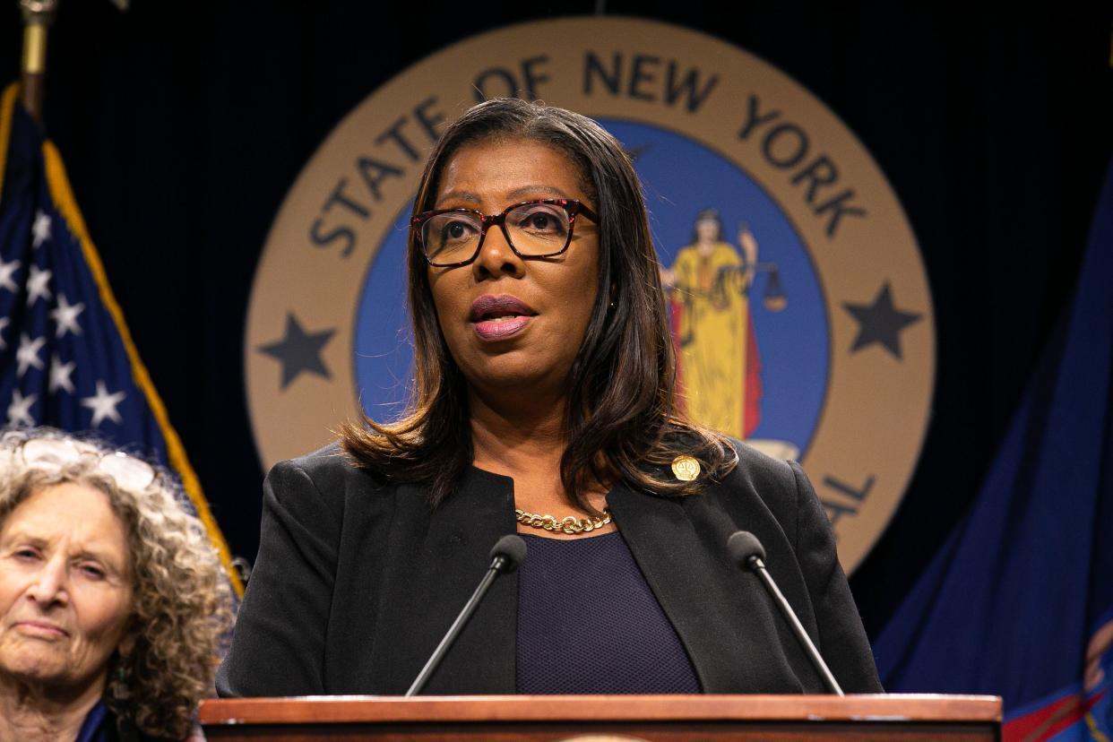 New York Attorney General Letitia James is pictured in Manhattan, New York, Monday, February 10, 2020. 