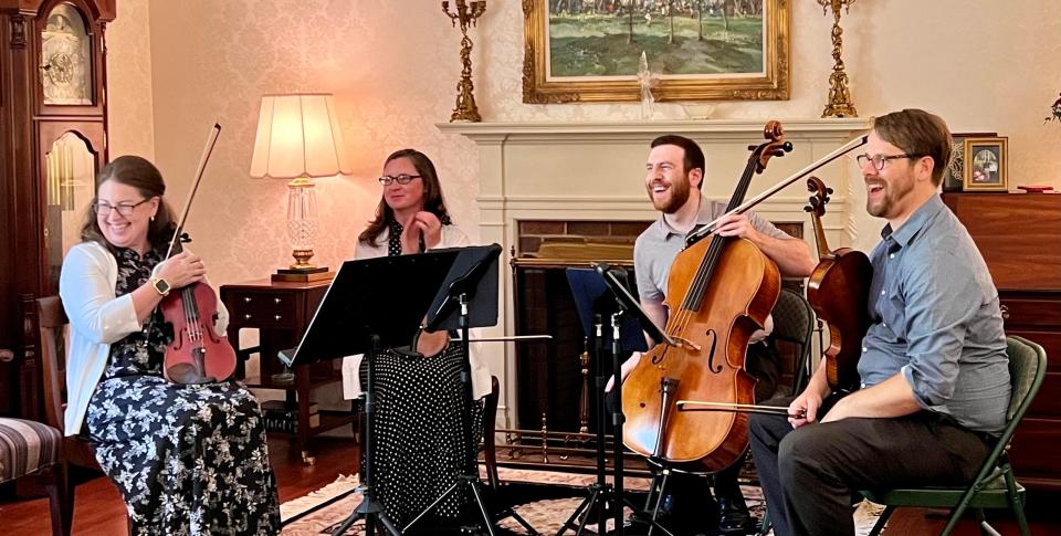 A quarter of the Fayetteville Symphony Orchestra performed on Sunday, Aug. 21, 2023, at the home of Frances Grimes, a founder of the Fayetteville Symphony.