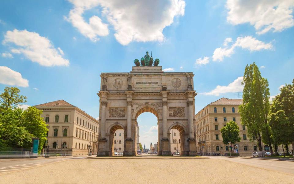 The Siegestor (Victory Gate) in Munich, Germany. Originally dedicated to the glory of the army it is now a reminder to peace.