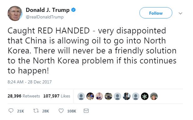 Donald Trump’s latest tweet regarding North Korea (Twitter)