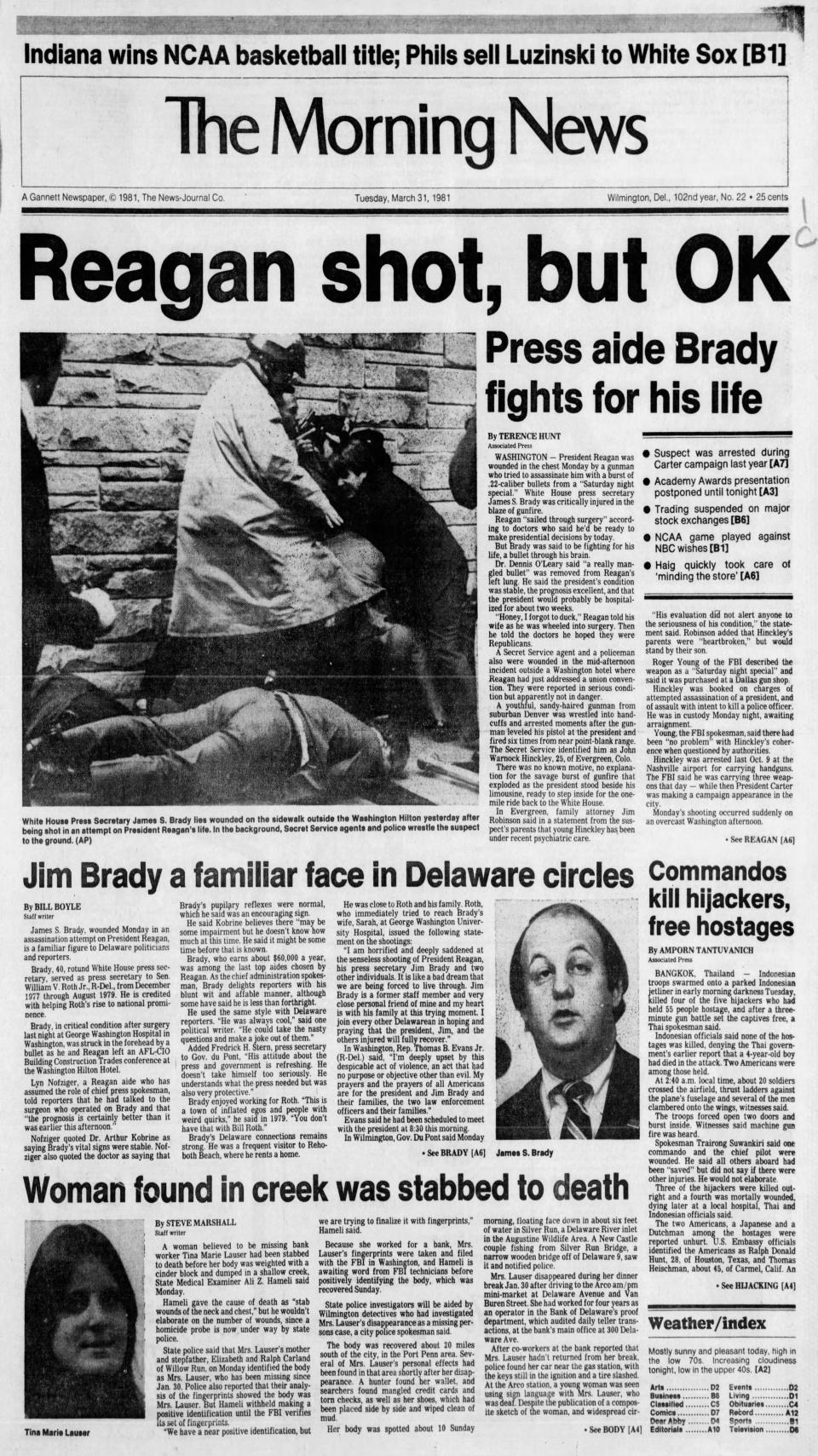 Front page of The Morning News from March 31, 1981.