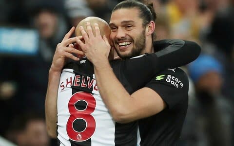 Andy Carroll celebrates with Jonjo Shelvey  - Credit: Reuters