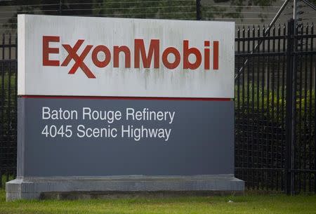 A sign is seen in front of the Exxonmobil Baton Rouge Refinery in Baton Rouge, Louisiana, November 6, 2015. REUTERS/Lee Celano