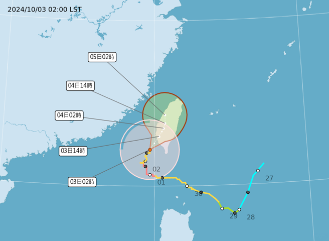 圖為颱風路徑。（翻攝自氣象署）