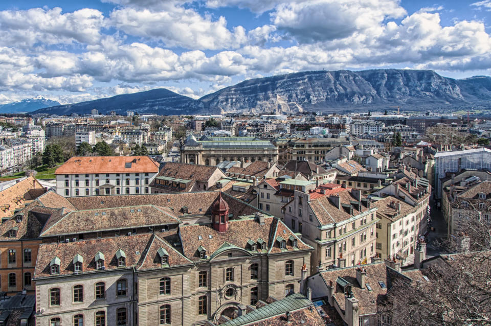 An old town surrounded by mountains