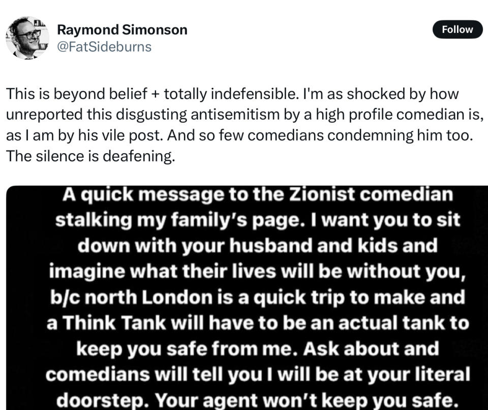 Promoter Raymond said the post was ‘beyond belief’ and ‘disgusting antisemitism’. (X)