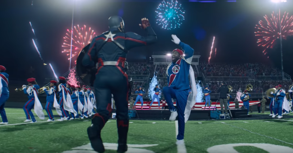 A scene from Disney+ show &lt;i&gt;The Falcon and The Winter Soldier&lt;/i&gt; from the new Super Bowl Big Game Spot. (Disney)