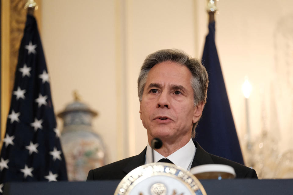 U.S. Secretary of State Antony Blinken holds a joint press availability with French Foreign Minister Catherine Colonna at the State Department in Washington, U.S. October 21, 2022.  REUTERS/Michael A. McCoy