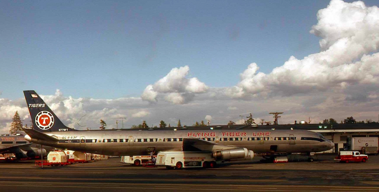 The Flying Tiger Line plane (similar to the one pictured) was carrying military personnel (Wikipedia)