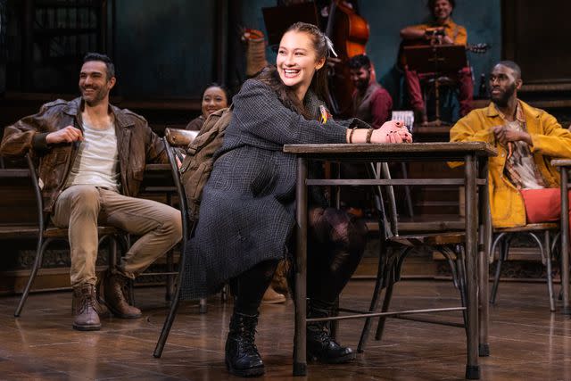 <p>Matthew Murphy</p> Lola Tung (center) in Broadway's Hadestown