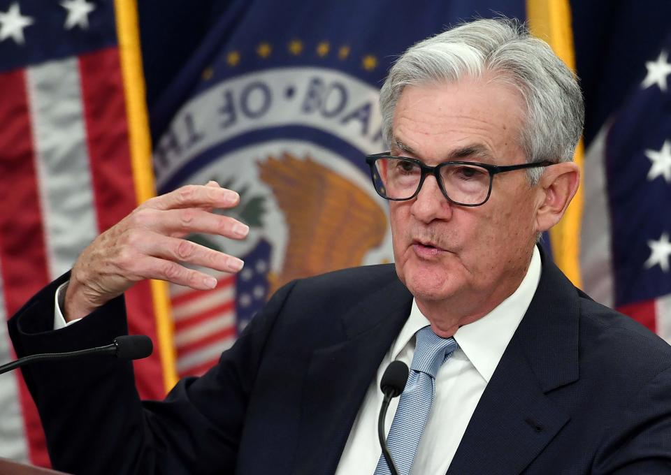 Federal Reserve Chair Jerome Powell speaks during a news conference