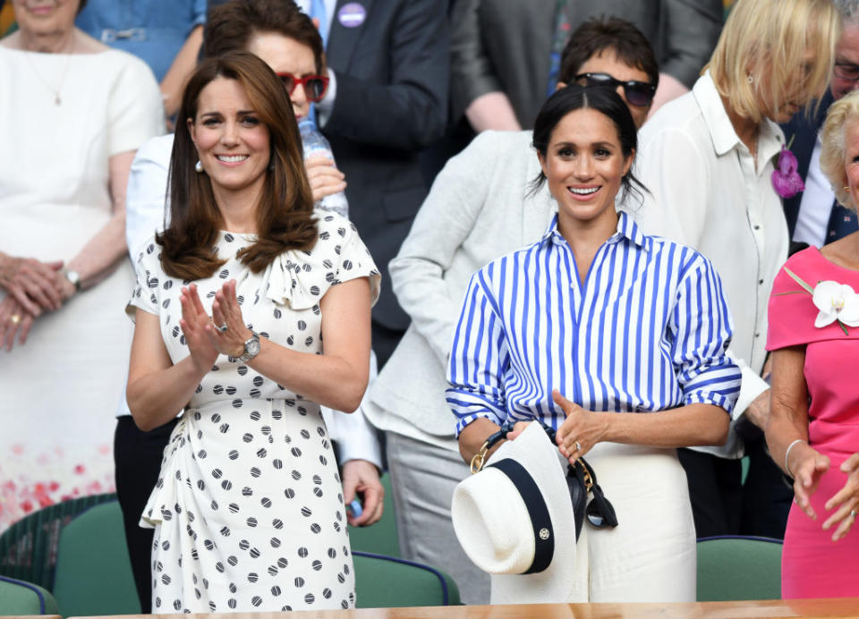 Ever since Kate Middleton confirmed her engagement to Prince William back in 2010 wearing that iconic sapphire blue Issa dress, the ‘Kate effect’ has been in full swing. But Meghan Markle’s arrival on the royal scene later in the decade also saw an <a href="https://uk.style.yahoo.com/meghan-markle-effect-full-swing-already-worth-500-million-150143914.html?guccounter=1&guce_referrer=aHR0cHM6Ly9yLnNlYXJjaC55YWhvby5jb20vX3lsdD1Bd3JKUkNDLnlmaGRXMjhBdHdSTEJReC47X3lsdT1YM29ETVRCeU1XazJPV050QkdOdmJHOERhWEl5QkhCdmN3TXlCSFowYVdRREJITmxZd056Y2ctLS9SVj0yL1JFPTE1NzY2MTQ0NjIvUk89MTAvUlU9aHR0cHMlM2ElMmYlMmZ1ay5zdHlsZS55YWhvby5jb20lMmZtZWdoYW4tbWFya2xlLWVmZmVjdC1mdWxsLXN3aW5nLWFscmVhZHktd29ydGgtNTAwLW1pbGxpb24tMTUwMTQzOTE0Lmh0bWwvUks9Mi9SUz1FNmRVR2xKUUV4SjlZMzZmTDd6VEZfX3NNYWst&guce_referrer_sig=AQAAAITue_e2nRAQkCuAaUglCQxzIIlxvtdjQlq9ais9-ZcDkFyuUMgwHomiB0vEJkukis736BTr8h7XttSQ-yPNWiv-EW_GC9NV9KyigBDerfLKA2FkYgb7wCQ_tsQlDaj42zZ1wjPJAeK_96Gmly2SR7xBNE74aOqA24n05nJ8bzF2" data-ylk="slk:unprecedented buying power;elm:context_link;itc:0;sec:content-canvas;outcm:mb_qualified_link;_E:mb_qualified_link;ct:story;" class="link  yahoo-link"><strong>unprecedented buying power</strong></a> with her outfits crashing websites and prompting thousands-long wait lists. In fact, earlier this year the Duchess of Sussex was crowned Lyst’s most powerful dresser. And it isn’t just their style prowess that has had us all fascinated this decade. From their pregnancies to their parenting styles, their charity work to their royal tours, if the Duchesses were doing it, we wanted to know about it. No wonder they both made <em>Yahoo UK’s</em> list of most-searched for royals. [Photo: Getty]