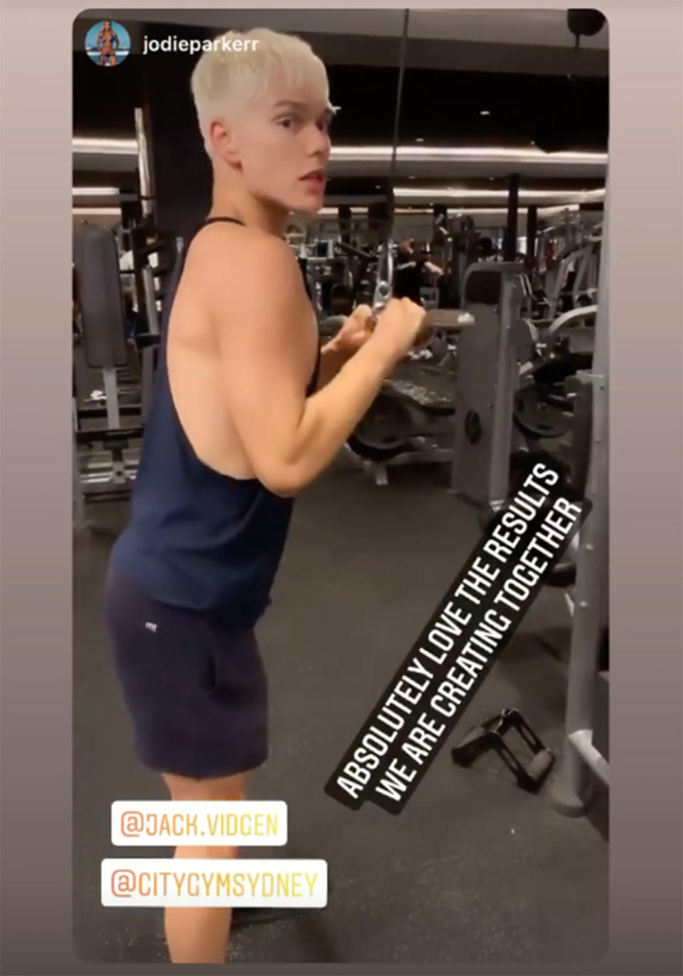 Jack Vidgen doing tricep push downs in a Sydney gym