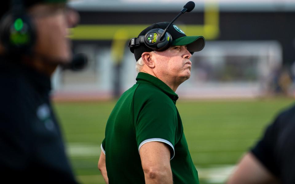 Fossil Ridge has parted ways with Jeff Fulton (pictured during a 2022 game against Grandview) after four years as the SaberCats head football coach.